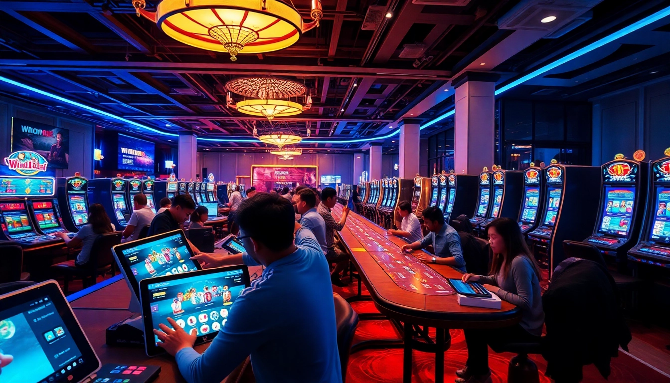 Exciting gaming scene at winvn88.live, featuring vibrant casino atmosphere and diverse players.