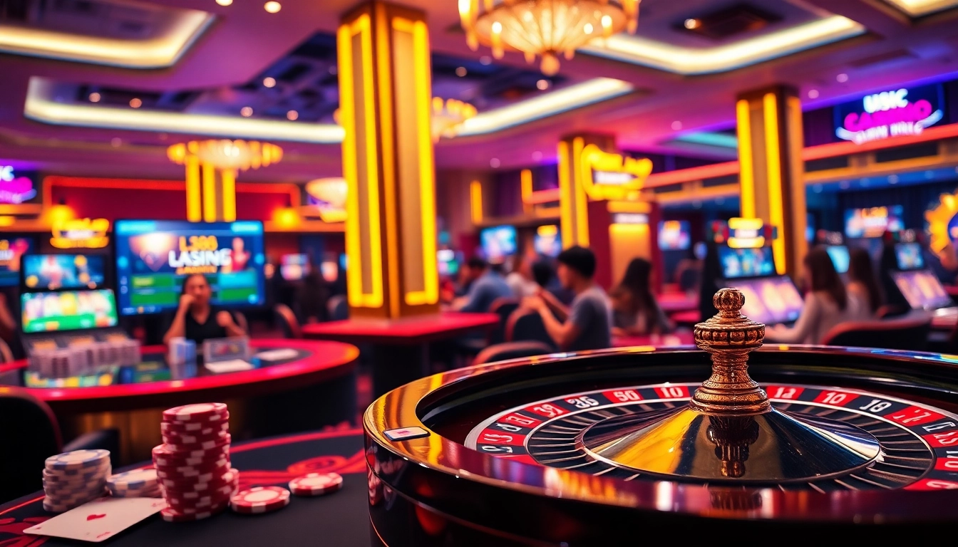 High-stakes online gambling scene featuring Lc88.media casino interface with poker chips and roulette.