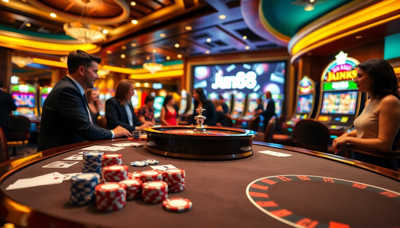 Experience elite gaming with Jun88, featuring high-stakes poker and vibrant slot machines.