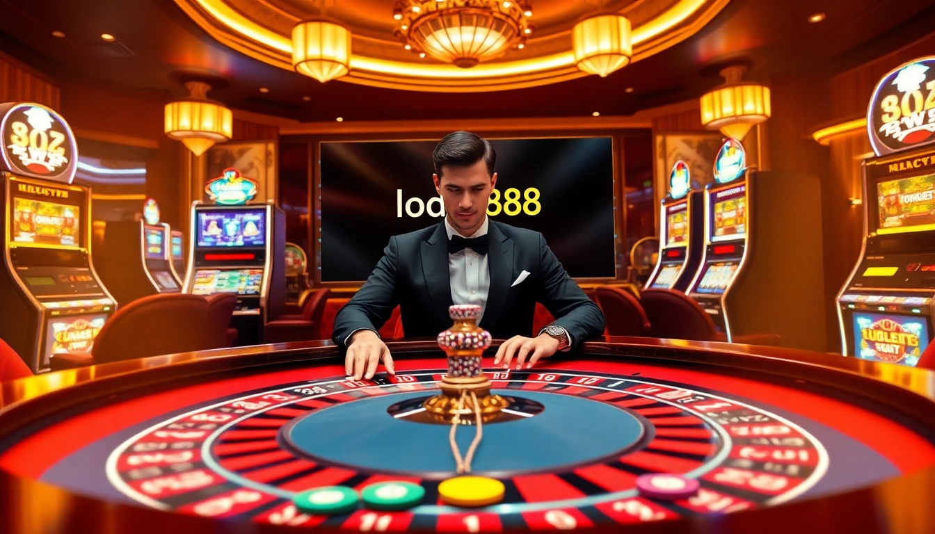 Experience thrilling gameplay at https://lode88.auction/ with an elegant roulette table and vibrant casino ambiance.