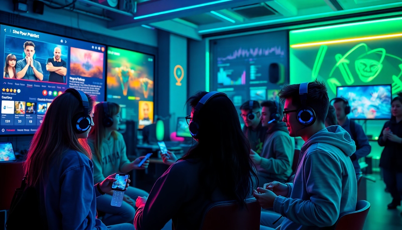 Engaged gamers experiencing innovative 399W online betting platform in a modern digital hub.